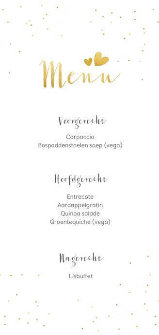 Feestelijke langwerpige menukaart voor een huwelijk met goud 3