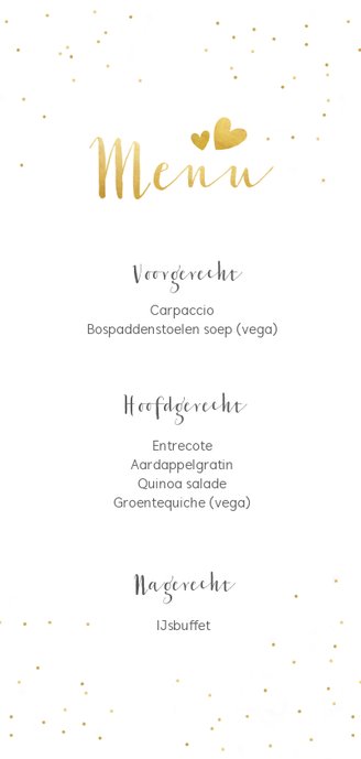 Feestelijke langwerpige menukaart voor een huwelijk met goud 3