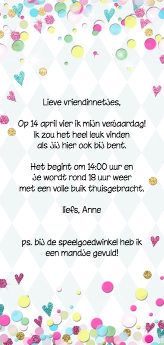 Feestje meisje glitter confetti - LO Achterkant