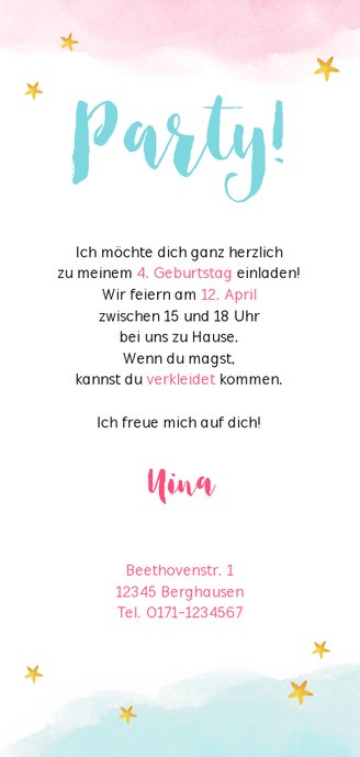 Flamingo-Einladungskarte zum Kindergeburtstag Rückseite