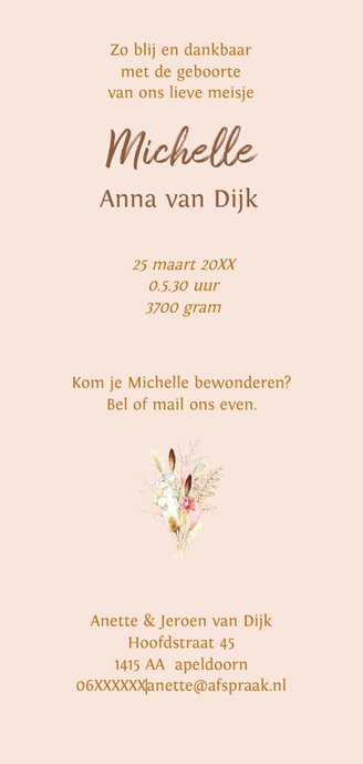 Geboorte droogbloemetjes Achterkant
