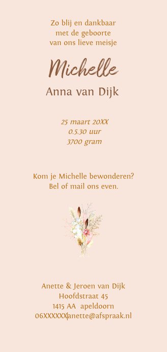 Geboorte droogbloemetjes Achterkant