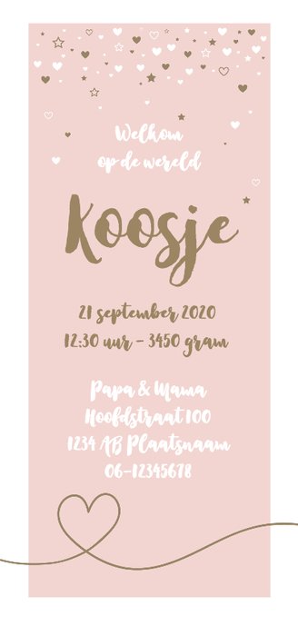 Geboorte - Harten en sterren meisje Achterkant