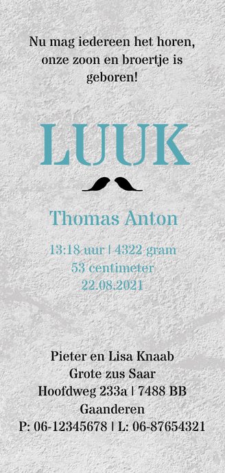Geboorte Jongen betonlook Achterkant