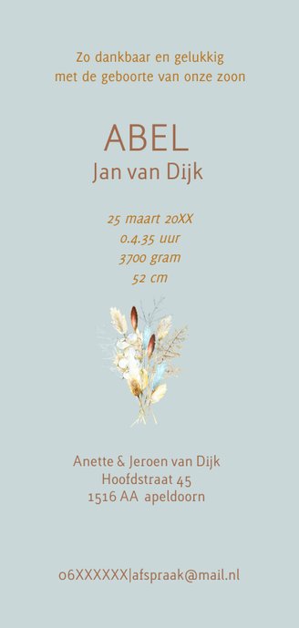 Geboorte jongen droogbloemetjes Achterkant