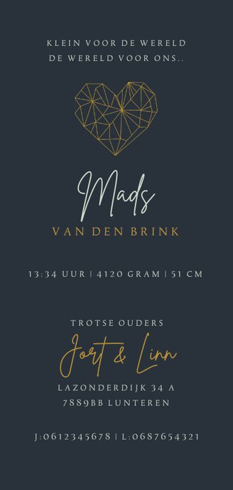 Geboorte jongen geometrisch hart Achterkant