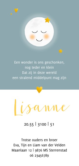 Geboorte maantje met sterren Achterkant