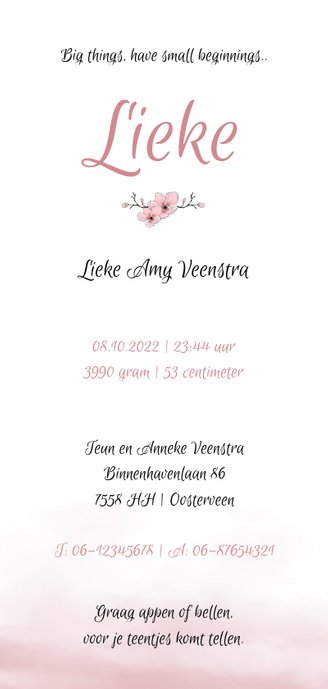 Geboorte Meisje bloem ovaal Achterkant