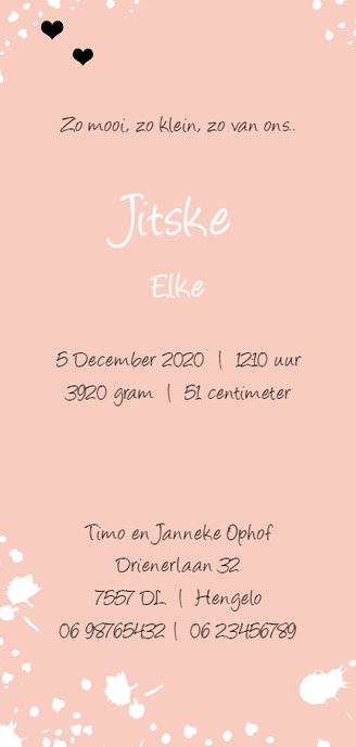 Geboorte meisje Jitske Achterkant