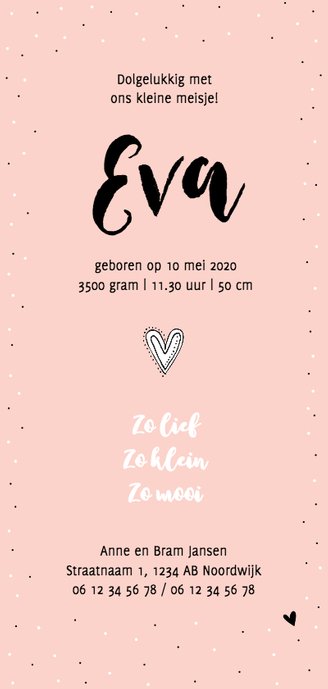 Geboorte meisje kader bloemen stippen grafisch - MW Achterkant