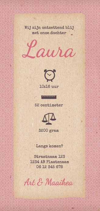 Geboorte retro busje roze langwerpig - BK Achterkant