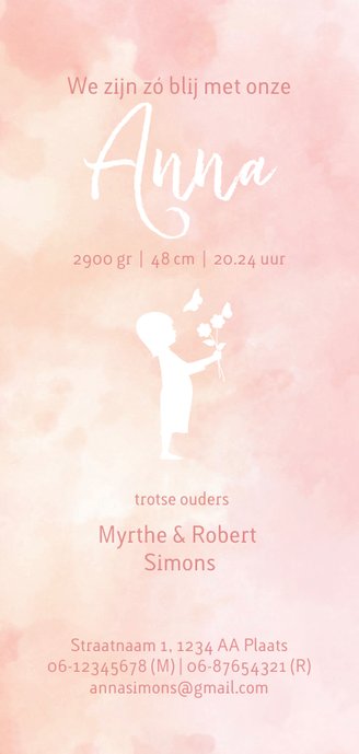 geboorte silhouet meisje met bloemen Achterkant
