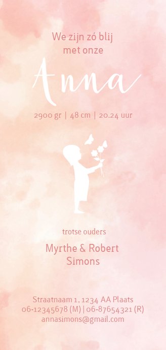 geboorte silhouet meisje met bloemen Achterkant