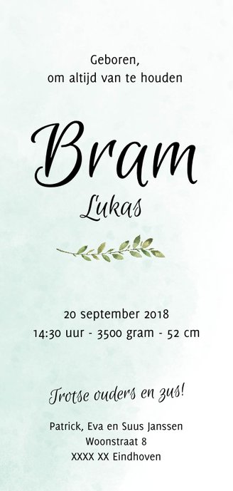 Geboortekaart groen watercolor 3