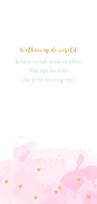 Geboortekaarte langwerpig aquarel hartjes roze 2