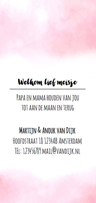 Geboortekaartje aquarel sterren en maan roze 2