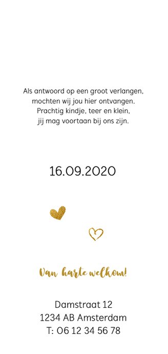 Geboortekaartje goud brush Achterkant