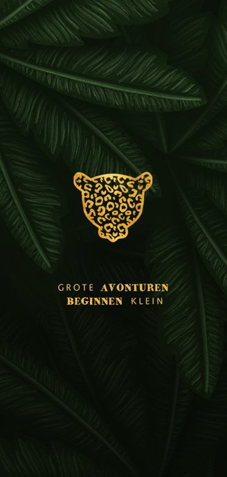 Geboortekaartje gouden silhouet panter met jungle bladeren 2