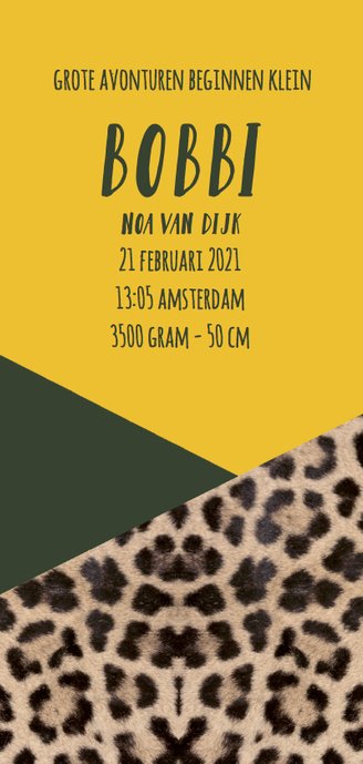 Geboortekaartje grafisch panterprint stoer en hip 3