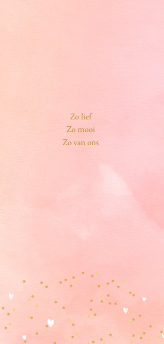 Geboortekaartje hartjes waterverf letter roze 2