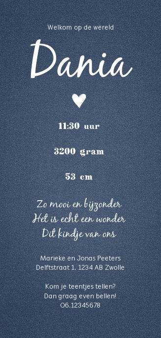 Geboortekaartje hip en stoer blauw met luipaard print Achterkant