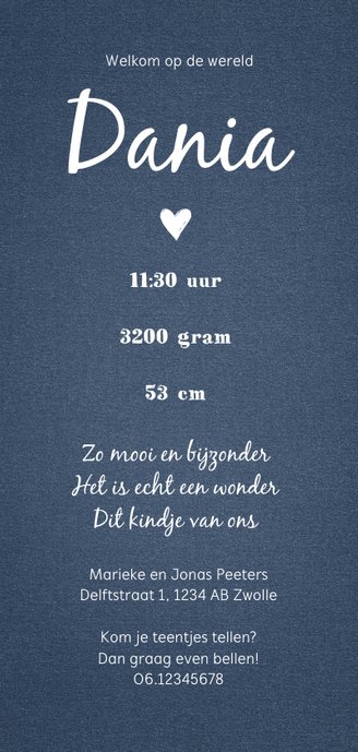 Geboortekaartje hip en stoer blauw met luipaard print Achterkant