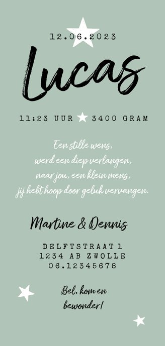 Geboortekaartje hip jongen patroon sterren Achterkant