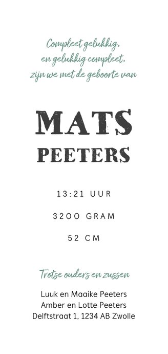 Geboortekaartje jongen met bladeren, veertjes en vogeltje 3