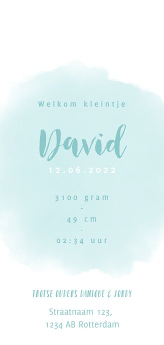 Geboortekaartje jongen met olifantje, waterverf en hartjes 3