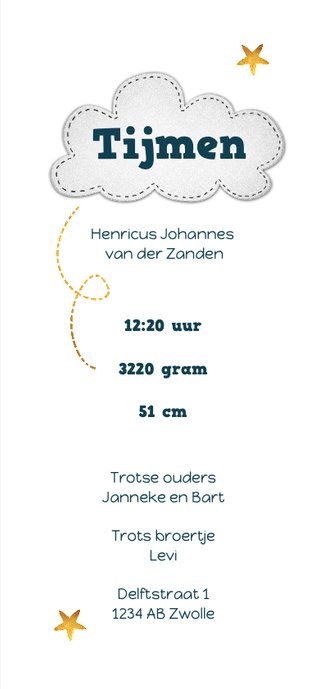 Geboortekaartje jongen space thema raket en sterren 3