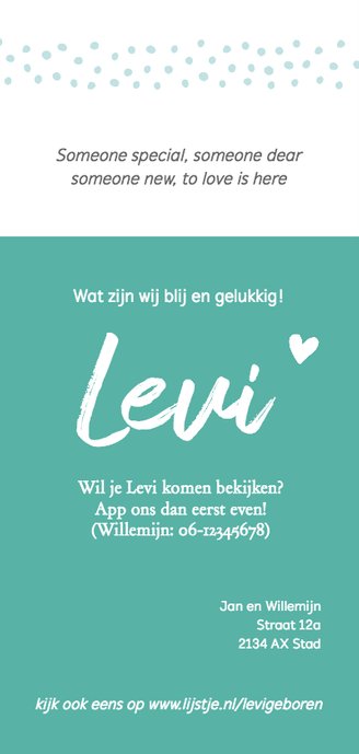 Geboortekaartje konijn langwerpig lief Achterkant