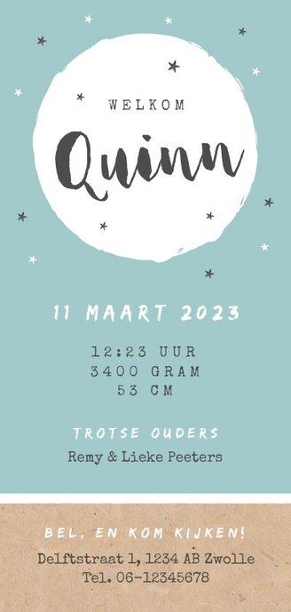Geboortekaartje kraft olifantje sterretjes Achterkant