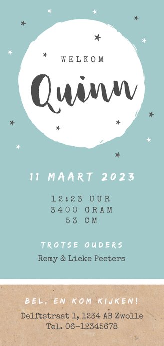 Geboortekaartje kraft olifantje sterretjes Achterkant