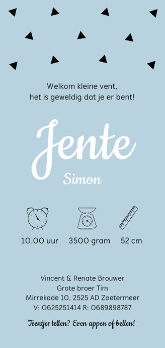 Geboortekaartje langwerpig geometrisch blauw dubbel 3