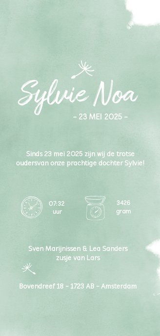 geboortekaartje langwerpig met silhouet paardenbloem 3