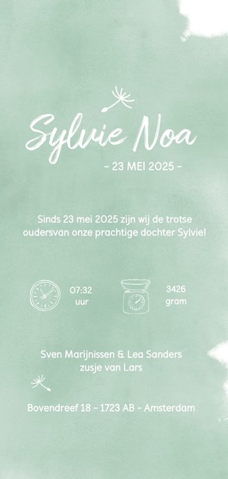 geboortekaartje langwerpig met silhouet paardenbloem 3