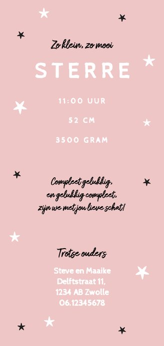 Geboortekaartje lief beertje met sterretjes Achterkant