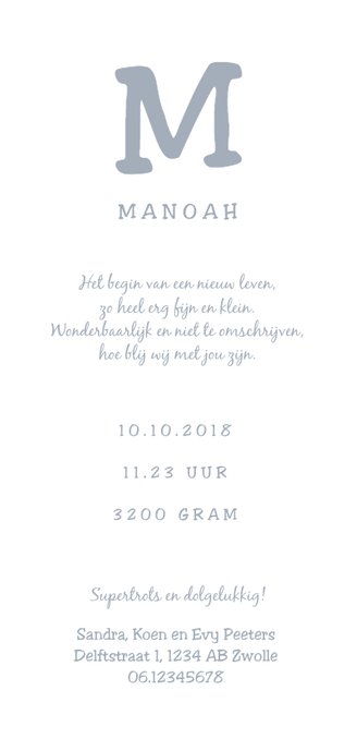 Geboortekaartje lief met panterprint en letter Achterkant