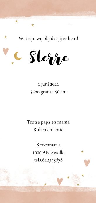 Geboortekaartje maan meisje Achterkant