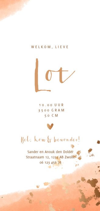 Geboortekaartje meisje gouden spetters waterverf 3