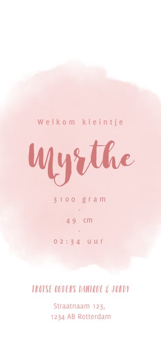 Geboortekaartje meisje met olifantje, waterverf en hartjes 3