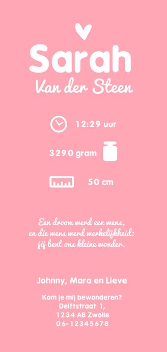 Geboortekaartje meisje simpel met silhouet Achterkant