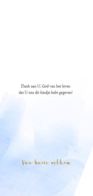 Geboortekaartje met blauwe waterverf en goud hartje 2