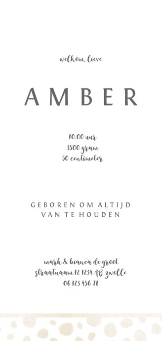 Geboortekaartje met ecru patroon en letter 3