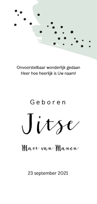 Geboortekaartje met foto met groene en gele brush 3