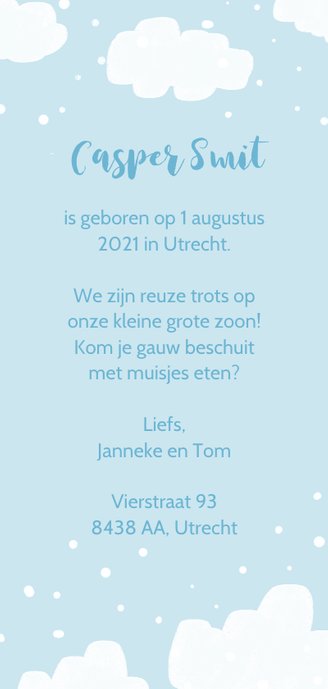 Geboortekaartje Ooievaar lief Achterkant