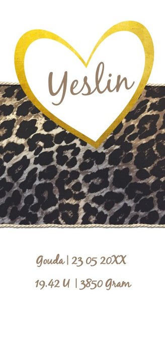 Geboortekaartje voor een meisje met dierenprint en goud 3
