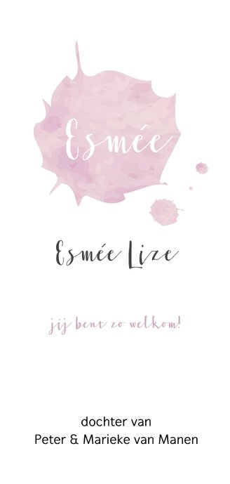 Geboortekaartje watercolor roze brush 3