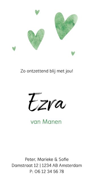 Geboortekaartje waterverf hartjes 3