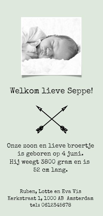 Geboortekaartje Wigwam, aanpasbare kleur Achterkant